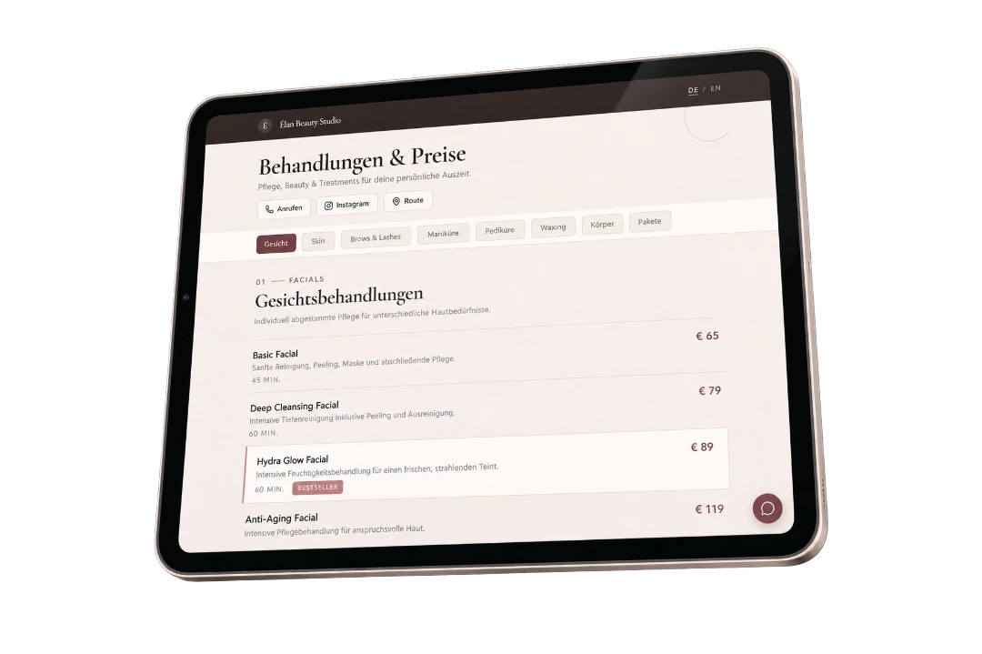 Website für Élan Beauty Studio