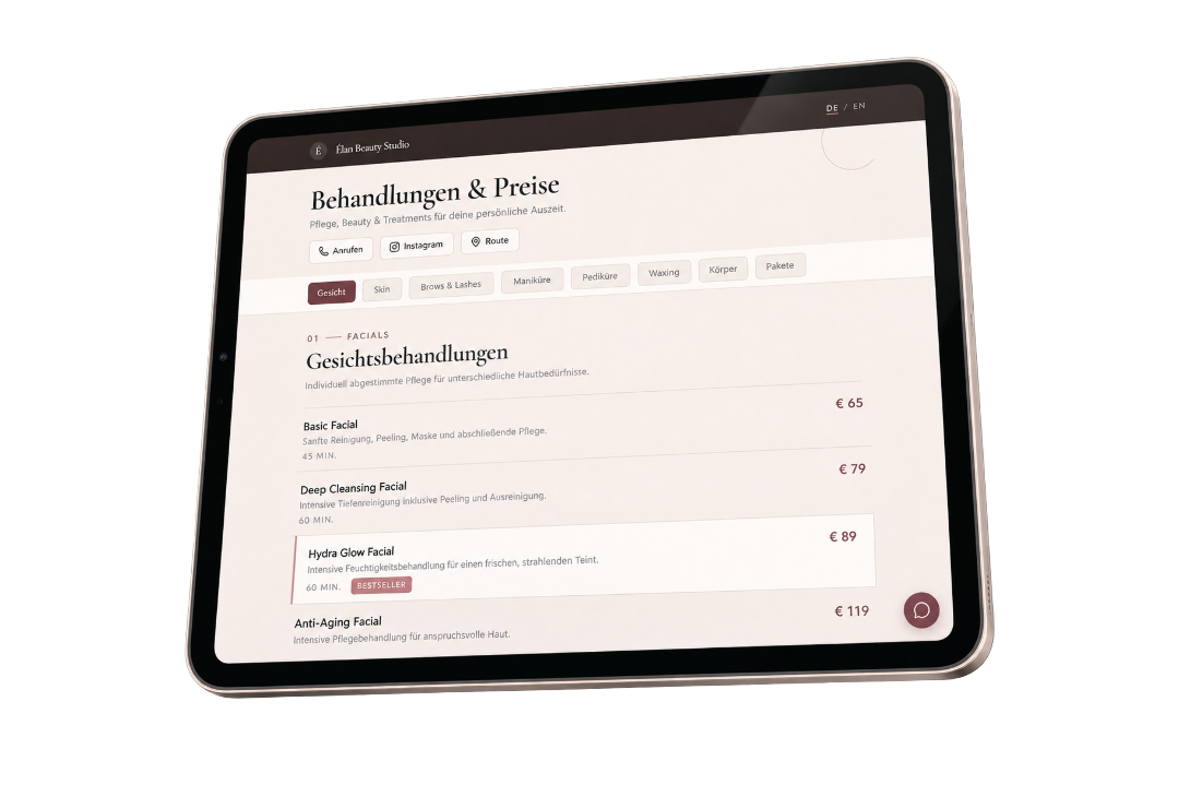 Website für Élan Beauty Studio